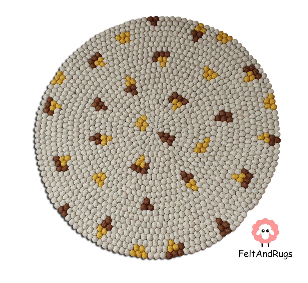 Felt Ball Rug 90 cm - 250 cm Off-white Patch Rugs Free Trivet and  Coaster Set to Match your rug (Free Shipping)