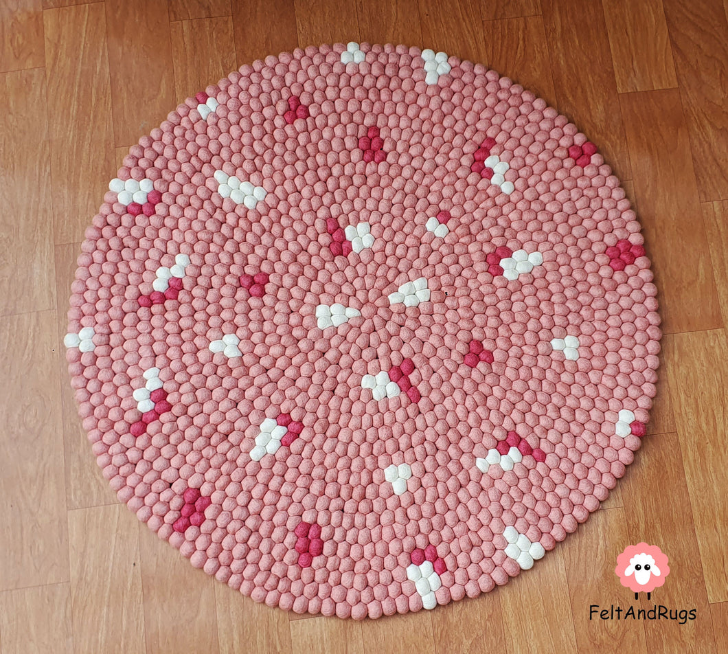 Felt Ball Rug 90 cm - 250 cm Pink Patch Rugs Free Trivet and  Coaster Set to Match your rug (Free Shipping)