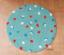 Load image into Gallery viewer, Felt Ball Blue Rug 90 cm - 250 cm Blue Patch Rugs Free Trivet and Coaster Set to Match your rug (Free Shipping)