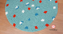 Load image into Gallery viewer, Felt Ball Blue Rug 90 cm - 250 cm Blue Patch Rugs Free Trivet and  Coaster Set to Match your rug (Free Shipping)
