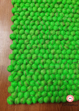 Load image into Gallery viewer, Rectangle Felt Ball Rug Green with Dark Green Stripe 100 % Wool (Free Shipping)
