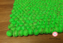 Load image into Gallery viewer, Rectangle Felt Ball Rug Green with Dark Green Stripe 100 % Wool (Free Shipping)