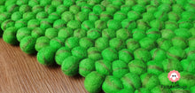 Load image into Gallery viewer, Rectangle Felt Ball Rug Green with Dark Green Stripe 100 % Wool (Free Shipping)
