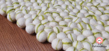 Load image into Gallery viewer, Rectangle Felt Ball Rug White with Henna Green Stripe 100 % Wool (Free Shipping)