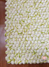 Load image into Gallery viewer, Rectangle Felt Ball Rug White with Henna Green Stripe 100 % Wool (Free Shipping)