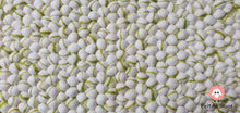 Load image into Gallery viewer, Rectangle Felt Ball Rug White with Henna Green Stripe 100 % Wool (Free Shipping)
