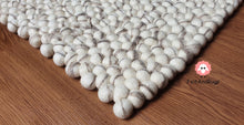 Load image into Gallery viewer, Rectangle Felt Ball Rug Base White with Brown Stripe Tie Dye Rug 100 % Wool (Free Shipping)