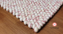 Load image into Gallery viewer, Rectangle Felt Ball Rug Base White with Baby Pink Stripe Tie Dye Rug 100 % Wool (Free Shipping)