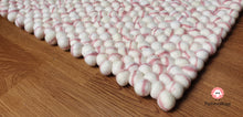 Load image into Gallery viewer, Rectangle Felt Ball Rug Base White with Baby Pink Stripe Tie Dye Rug 100 % Wool (Free Shipping)