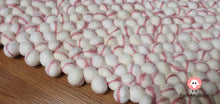 Load image into Gallery viewer, Rectangle Felt Ball Rug Base White with Baby Pink Stripe Tie Dye Rug 100 % Wool (Free Shipping)