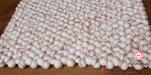 Load image into Gallery viewer, Rectangle Felt Ball Rug Base White with Baby Pink Stripe Tie Dye Rug 100 % Wool (Free Shipping)