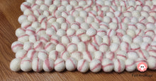 Load image into Gallery viewer, Rectangle Felt Ball Rug Base White with Baby Pink Stripe Tie Dye Rug 100 % Wool (Free Shipping)