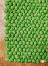 Load image into Gallery viewer, Rectangle Felt Ball Rug Base Light Green with Dark Green Stripe. Tie Dye Rug 100 % Wool (Free Shipping)