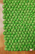 Load image into Gallery viewer, Rectangle Felt Ball Rug Base Light Green with Dark Green Stripe. Tie Dye Rug 100 % Wool (Free Shipping)