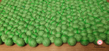Load image into Gallery viewer, Rectangle Felt Ball Rug Base Light Green with Dark Green Stripe. Tie Dye Rug 100 % Wool (Free Shipping)