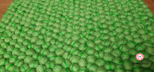 Load image into Gallery viewer, Rectangle Felt Ball Rug Base Light Green with Dark Green Stripe. Tie Dye Rug 100 % Wool (Free Shipping)