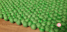 Load image into Gallery viewer, Rectangle Felt Ball Rug Base Light Green with Dark Green Stripe. Tie Dye Rug 100 % Wool (Free Shipping)