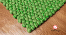Load image into Gallery viewer, Rectangle Felt Ball Rug Base Light Green with Dark Green Stripe. Tie Dye Rug 100 % Wool (Free Shipping)