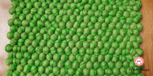 Load image into Gallery viewer, Rectangle Felt Ball Rug Base Light Green with Dark Green Stripe. Tie Dye Rug 100 % Wool (Free Shipping)