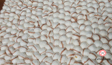 Load image into Gallery viewer, Rectangle Felt Ball Rug. Base White with Light Brown Stripe. Tie Dye Rug 100 % Wool (Free Shipping)