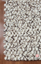 Load image into Gallery viewer, Rectangle Felt Ball Rug. Base White with Dark Brown Stripe. Tie Dye Rug 100 % Wool (Free Shipping)