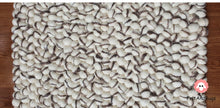 Load image into Gallery viewer, Rectangle Felt Ball Rug. Base White with Dark Brown Stripe. Tie Dye Rug 100 % Wool (Free Shipping)