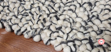 Load image into Gallery viewer, Rectangle Felt Ball Rug. Base White with Charcoal Grey Stripe. Tie Dye Rug 100 % Wool (Free Shipping)