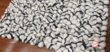 Load image into Gallery viewer, Rectangle Felt Ball Rug. Base White with Charcoal Grey Stripe. Tie Dye Rug 100 % Wool (Free Shipping)