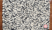 Load image into Gallery viewer, Rectangle Felt Ball Rug. Base White with Charcoal Grey Stripe. Tie Dye Rug 100 % Wool (Free Shipping)