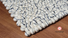 Load image into Gallery viewer, Rectangle Felt Ball Rug. Base White with Dark Grey Stripe. Tie Dye Rug 100 % Wool (Free Shipping)