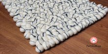 Load image into Gallery viewer, Rectangle Felt Ball Rug. Base White with Dark Grey Stripe. Tie Dye Rug 100 % Wool (Free Shipping)
