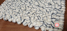 Load image into Gallery viewer, Rectangle Felt Ball Rug. Base White with Dark Grey Stripe. Tie Dye Rug 100 % Wool (Free Shipping)