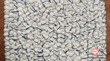 Load image into Gallery viewer, Rectangle Felt Ball Rug. Base White with Dark Grey Stripe. Tie Dye Rug 100 % Wool (Free Shipping)