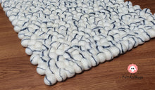 Load image into Gallery viewer, Rectangle Felt Ball Rug. Base White with Dark Grey Stripe. Tie Dye Rug 100 % Wool (Free Shipping)
