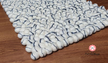 Load image into Gallery viewer, Rectangle Felt Ball Rug. Base White with Dark Grey Stripe. Tie Dye Rug 100 % Wool (Free Shipping)