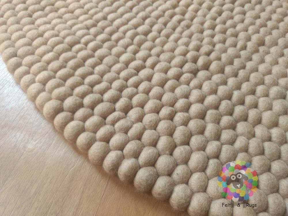Felt Ball Rug / Sand Color Pom pom carpet / Pebble Rug (Free Shipping)