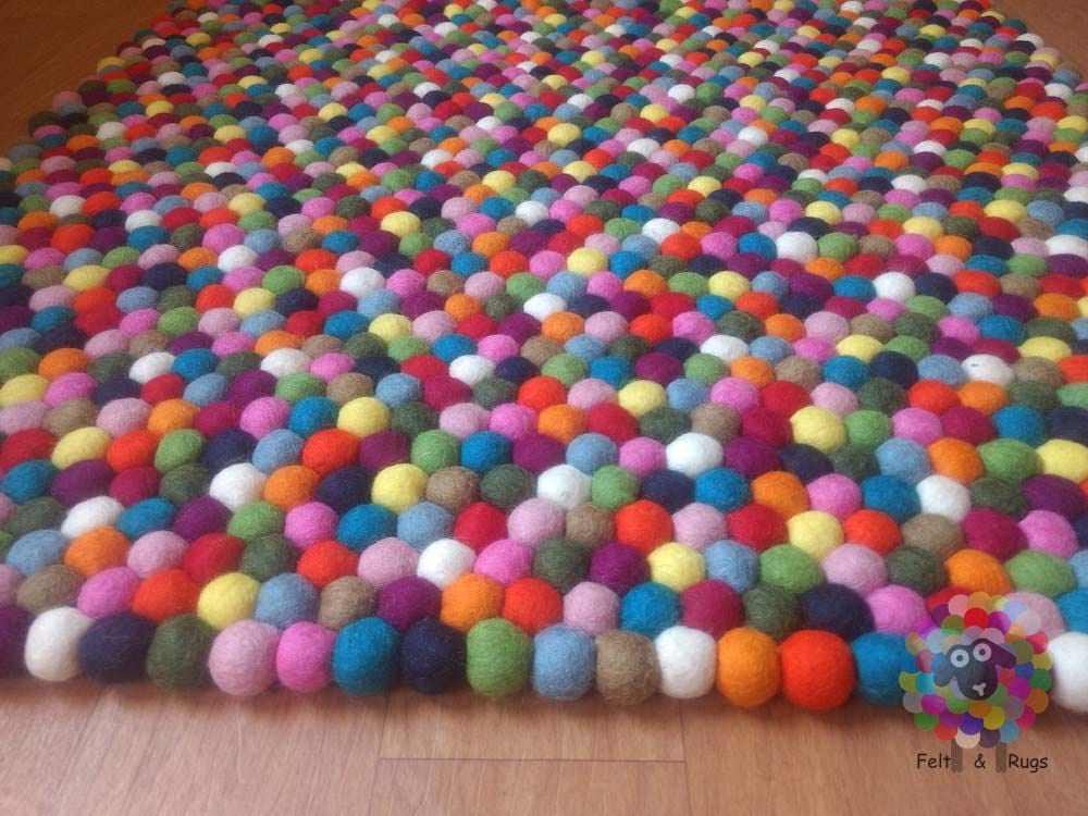 Rectangle Felt Ball Rugs / Multicolored Freckle  100 % Wool Carpet (Free Shipping)