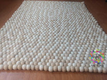 Load image into Gallery viewer, Rectangle Felt Ball Rug. White and Off-White Random Mix. 100 % Wool Carpet (Free Shipping)
