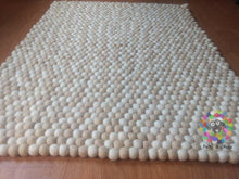 Load image into Gallery viewer, Rectangle Felt Ball Rug. White and Off-White Random Mix. 100 % Wool Carpet (Free Shipping)