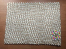 Load image into Gallery viewer, Rectangle Felt Ball Rug. White and Off-White Random Mix. 100 % Wool Carpet (Free Shipping)