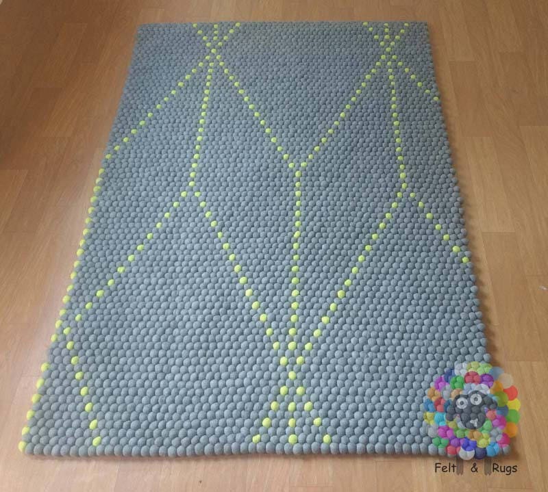 Rectangle Felt Ball Rugs / Symmetric Pattern.   100 % Wool Carpet (Free Shipping)