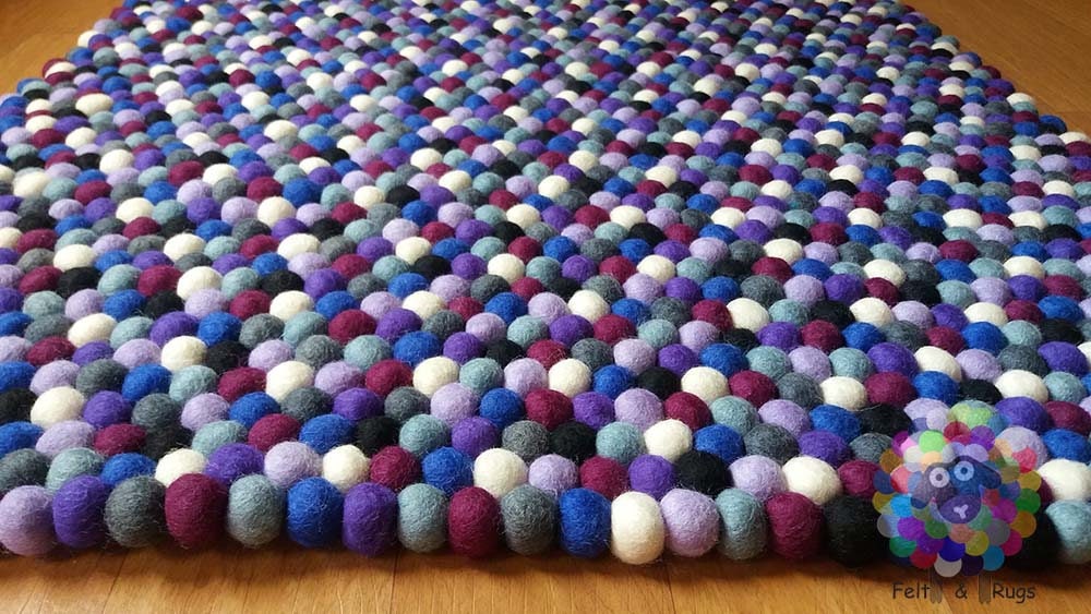 Rectangle Felt Ball Rug. Nursery Rug Home Decor.  100 % Wool Carpet (Free Shipping)