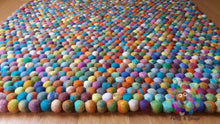 Load image into Gallery viewer, Rectangle Felt Ball Rug. Multicolored Rug, Pom pom Pebble Rug.  100 % Wool Carpet (Free Shipping)
