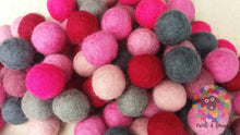 Load image into Gallery viewer, 2 cm Felt Balls. Wool Pom pom Nursery Garland Decoration. Shades of Pink and Grey 100 % Wool - DIY Craft
