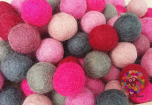 Load image into Gallery viewer, 2 cm Felt Balls. Wool Pom pom Nursery Garland Decoration. Shades of Pink and Grey 100 % Wool - DIY Craft