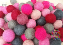 Load image into Gallery viewer, 2 cm Felt Balls. Wool Pom pom Nursery Garland Decoration. Shades of Pink and Grey 100 % Wool - DIY Craft