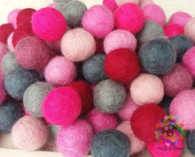 Load image into Gallery viewer, 2 cm Felt Balls. Wool Pom pom Nursery Garland Decoration. Shades of Pink and Grey 100 % Wool - DIY Craft
