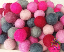 Load image into Gallery viewer, 2 cm Felt Balls. Wool Pom pom Nursery Garland Decoration. Shades of Pink and Grey 100 % Wool - DIY Craft