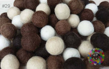 Load image into Gallery viewer, 2 cm Felt Balls. Wool Pom pom Nursery Garland Decoration. Shades of Brown and White 100 % Wool - DIY Craft