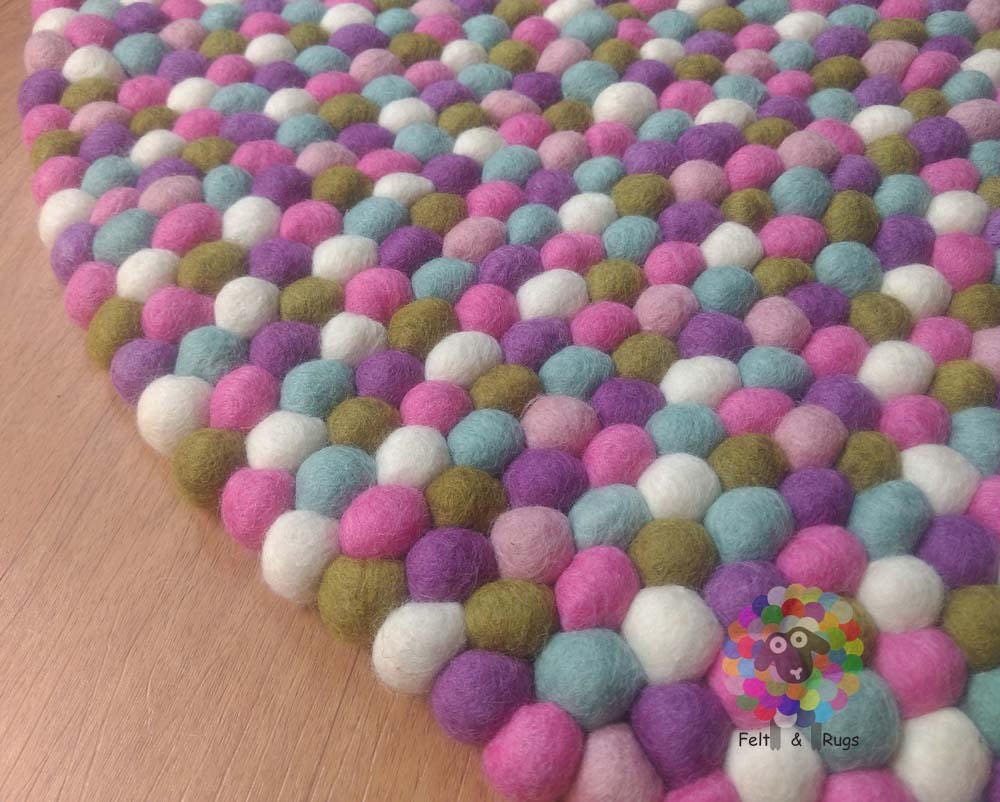 Felt Ball Rug / Pastel Nursery Carpet/ Pom pom rug/ Pebble Rug (Free Shipping)